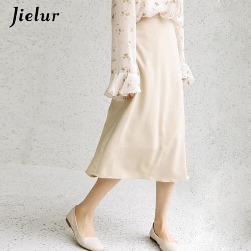 Jielur Summer New Irregular Skirt Female Midi Korean Student Skirts Casual Loose Skirts for Women Black Apricot Faldas 2021 New
