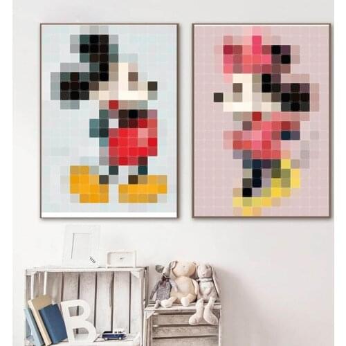 Mosaic Disney Mickey Mouse Canvas Paintings Illusory Mickey Mouse Posters Prints Wall Art Pictures for Living Room Home Decor