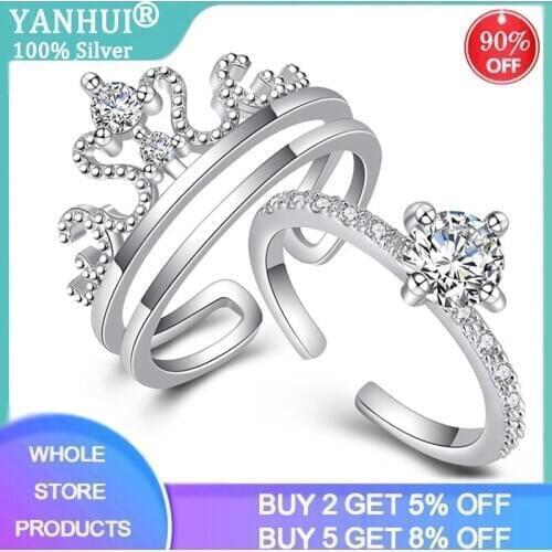 YANHUI Hot Sale 100% 925 Sterling Silver 2 in 1 Stackable Ring Party Jewelry Wedding Rings For Women Splittable Crown Ring Gift