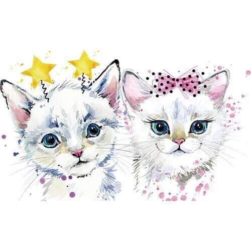 Cute Cat Iron-on Transfers Patches for Clothing Textile Vinyl Thermo Stickers Applique Diy Heat Thermotransfer Stripes Clothes