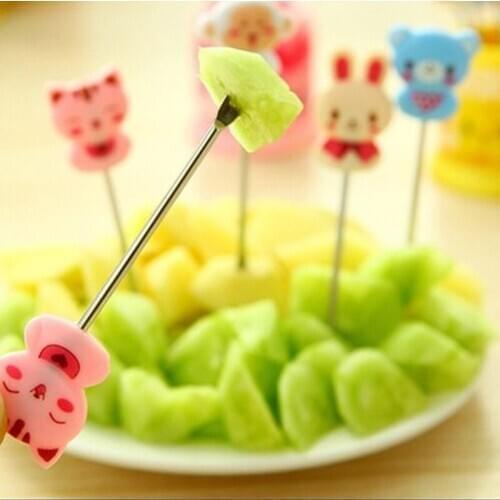 Cartoon Stainless Steel Fruit Forks 8 Pc/set Reusable Kawaii Cake Dessert Forks Multiple Use Snack Tools Tableware Set For Party