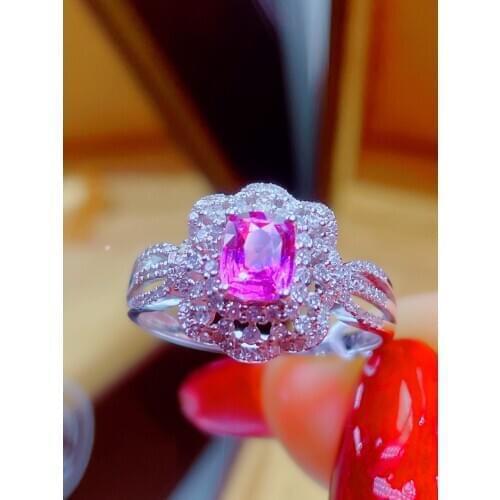 N111 Pink Sapphire Ring Real Pure 18 K Natural Pink Sapphire Gemstones 0.65ct Diamonds Stone Female Ring