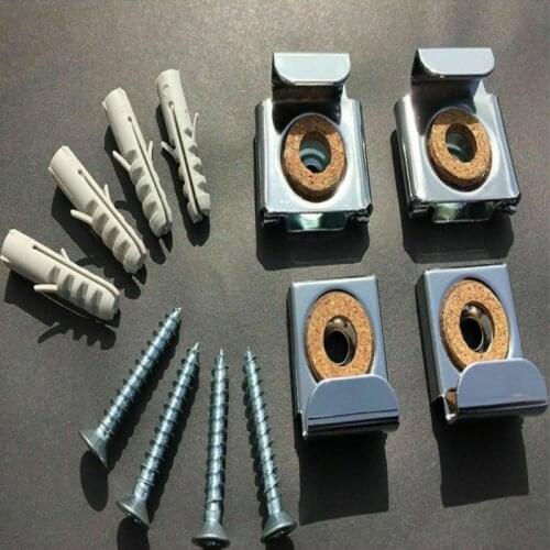 4pcs Frameless Unframed Bathroom Mirror Glass Wall Hanging Fixing Kit Clips Chrome Wall Brackets Clamps Hardware Screws Set