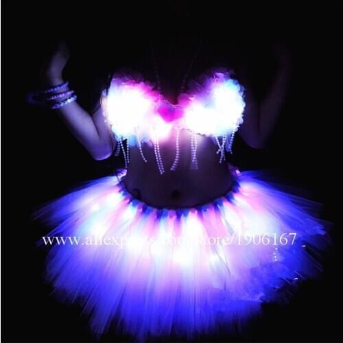 New Design Led Dress Bra Suit Singer DJ Stage Performance Dance Clothes Women Costume Carnival Sexy Lady Dress