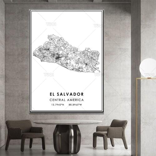 Map print poster canvas poster canvasWorld EL SALVADORMap Black White MapPoster Picture Art