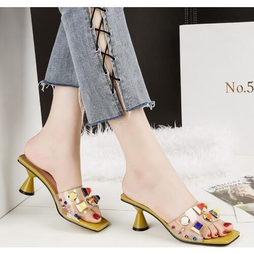 Transparent Slippers Mules High Heels Clear Slides Ladies Slippers Mules Shoes Women High Heel Slippers Open Toe Heels Pantufa