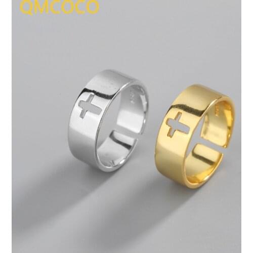QMCOCO Irregular 925 Silver Korea Cross Rings For Women Resizable Handmade Argent Accesorios Adjustable Jewelry Decoration