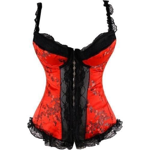 Red Sexy Womens Corset Sexy Lingerie Flower Halter Corset Bustier Bra Padded Design Clubwear Sexy Lace Corset Plus Size