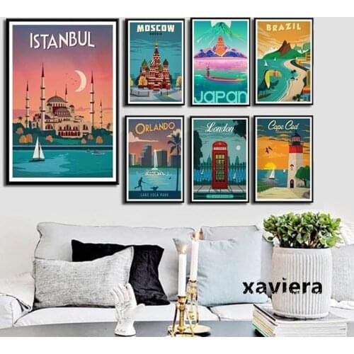 Nordic Travel City Landscape Art Poster And Prints Moscow Italy London Japan Brazil Wall Canvas Painting Rome Decoration Picture