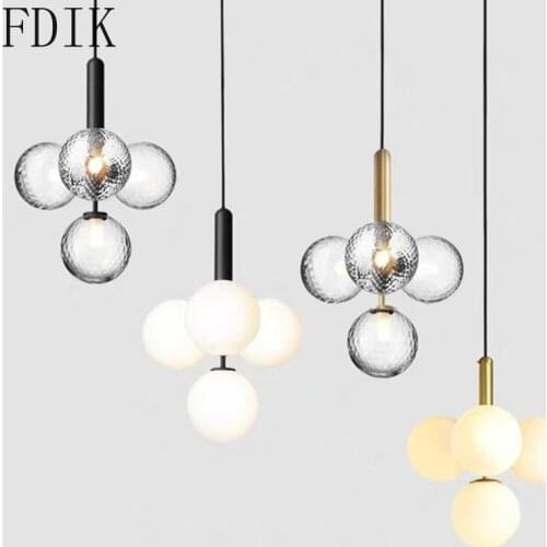 Nordic Glass Hanging Lamp Modern Single/Four Heads Pendant Light for Bedroom Living Room Hall Indoor Loft Decoration Lighting