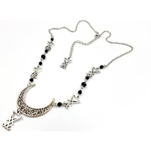 Lucifer Crescent Necklace / Mysterious Gothic Necklace / The Lucifer Sign of Satans Baptism Witch Black Magic Witchcraft