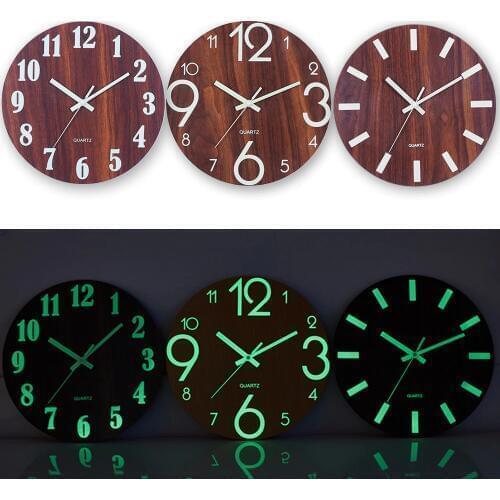 Luminous Wall Clock Modern Design Quartz Silent Wooden Glowing Wall Clocks for Living Room Decor Vintage Wood Clock Home Decor