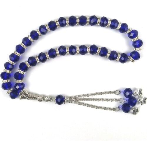 Dark blue color crystal 33 Prayer Beads Islamic Muslim Tasbih Allah Mohammed For Men&Women worry beads