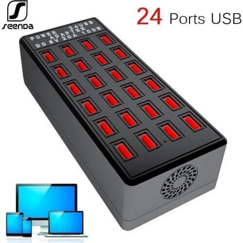 SeenDa 5V 20A 100W USB Fast Charge 24 Ports Smart Charging Station USB Charger Mobile Phone Tablet Digital Adapter