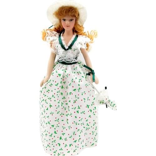 1: 12 Dollhouse Accessories Victorian Lady in Dress & Hat with Stand Girls