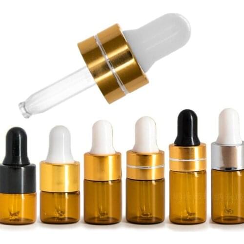 1ml 2ml 3ml 5ml Amber Glass Dropper bottle Mini Glass essential Oil bottle with glass hose vials Brown Black White 100pcs/lot