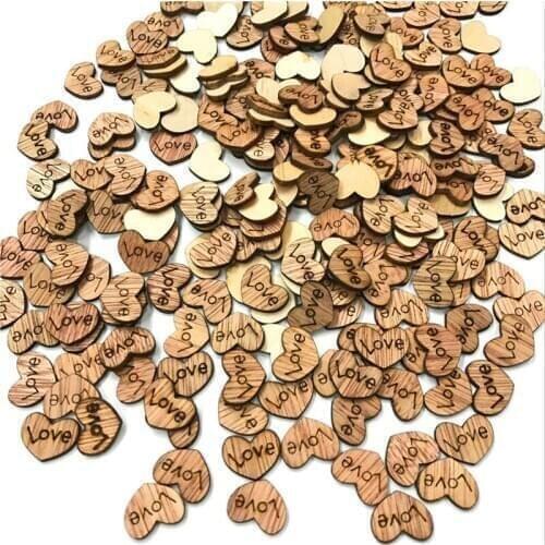 1000PCS 12X15MM Love Heart Shape Wood Wooden Craft for Wedding Table Home Decor DIY Birthday Decoration Party Favor Scrapbooking
