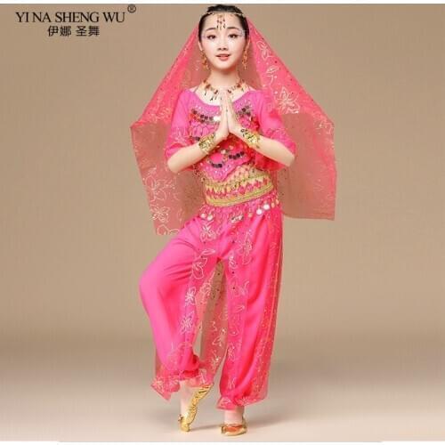 2/3/5pcs Set Kids Belly Dance Costumes Dance Clothes Oriental Dance Children Bellydance Performance Suit Girls Bollywood Indian