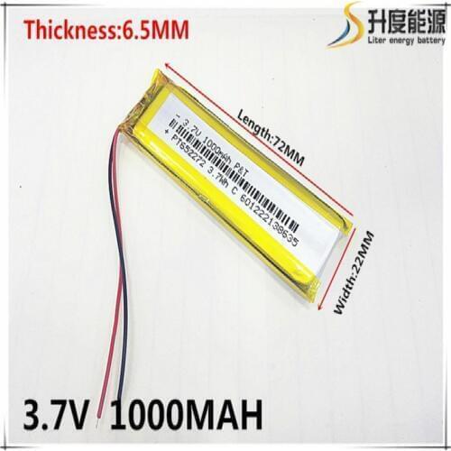 3.7V,1000mAH,[652272] PLIB; polymer lithium ion / Li-ion battery for GPS,mp3,mp4,mp5,dvd,bluetooth,model toy
