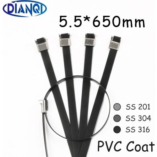 5.5*650 5.5mm 5.5x650 Stainless Steel Zip PVC coating Strong Stainless Steel Grade Metal Cable Ties Zip Tie Wraps