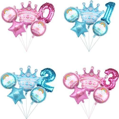 5pcs large pink Princess Crown Foil Balloons blue numbe rkids birthday party Decorations kids globos baby shower party Supplies