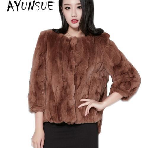 AYUNSUE Rex Rabbit Furs Coats Short Thick Warm Overcoat Faux Fur Coat Women Korea Design Fur Coat Pink Plus Size 4XL 5XL WXF037