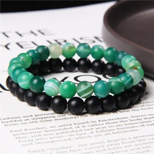 2pcs 8mm Natural Stone Strand Beads Bracelet Reiki Healing Stripe Agates Tiger Eye Beaded Charm Bracelet Men Women Yoga Jewelry