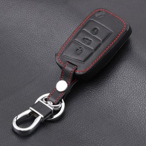 Black Leather Key Case Key Cover For Volkswagen VW Golf GTE GTI MK7/Tiguan Touran 2017 For Skoda Octavia A7 For Seat Leon Ibiza