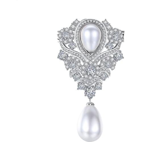 COCOM Vintage Pearl Brooch for Women AAA Cubic Zircon White Waterdrop Pearls Luxury Bridal Wedding Party Pin Jewellery Gifts