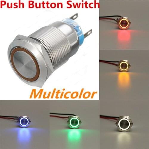 Electric Waterproof Power 19mm Push Button Switch Ring LED Auto Power 12V Momentary Waterproof 5 Pins For Car Auto Boat