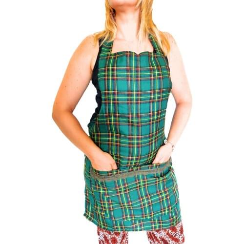 Apron bib Scottish tartan kilt woman laces adjustable kitchen dining