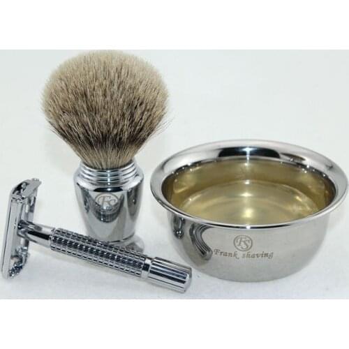 FS-Chrome metal set,Best badger(P)hair brush 20mm,#5 bowl,Butterfly Safety Razor,#1 Soap, Shaving Set/Kit#S2016103+FREE SHIPPING