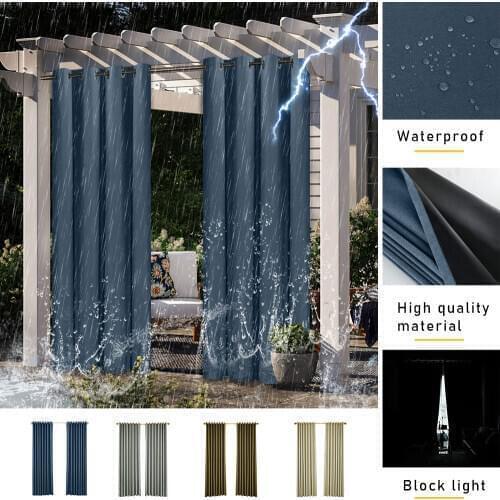 Curtain Panel Insulated Garden Lawn Eyelets Curtain Cordless Waterproof Patio Outdoor Thermal Drap Full Light Shading D30