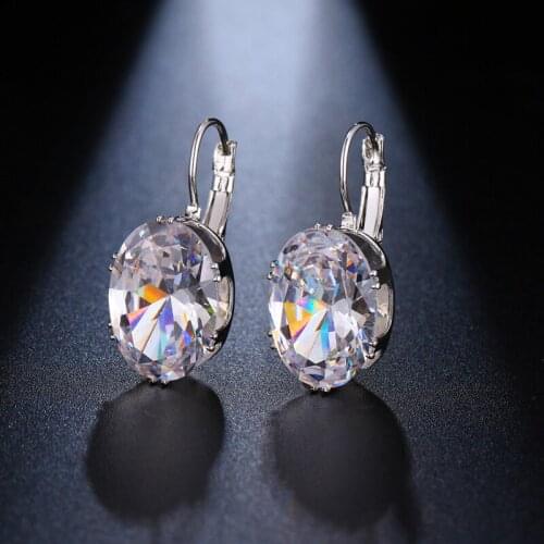 6 Colors Hot Sell Oval Shape Crystal Earring Cubic Zirconia Stone Hoop Earrings For Women and Girls Fashion Party Jewelry