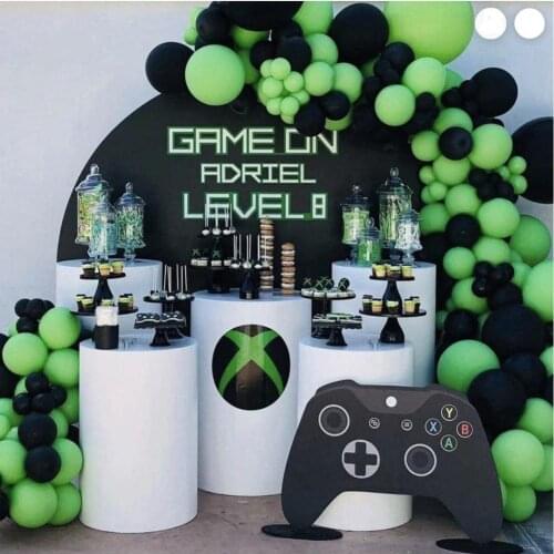 Game Green Black Birthday Party Decoration Game E-Sports Theme Party Latex Balloon Aluminum Foil Digital Balloon Decoration Toy