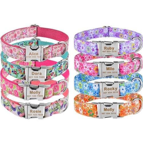 Custom Engraved Name ID Tag Adjustable Nylon Products Dog Collars Personalized Dog Collar Puppy Unisex Medium Large Dogs Collar