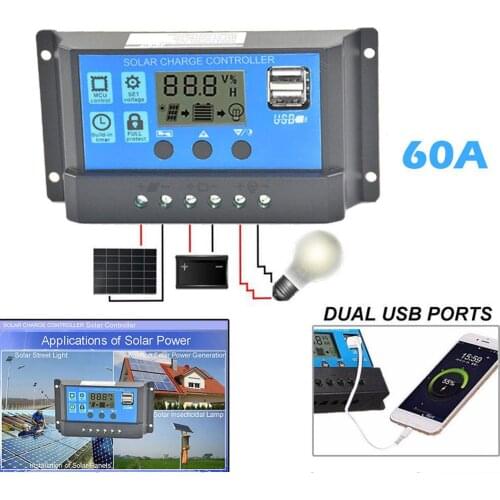 60A 12V/24V Solar Panel Charger Controller Battery Regulator Dual USB LCD Display Solar System Controller Hot Sale