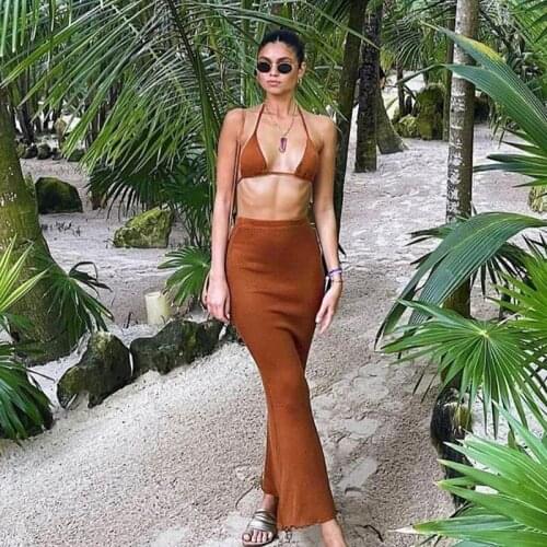 Fashion Outfits Top and Skirt Set Women Summer Holiday Beachwear Matching Sets Bodycon Long Skirt Two Piece Set