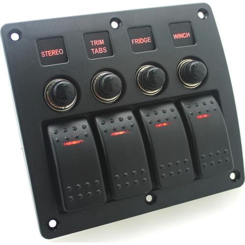 Marine Electric 4 Gang Red LED ON-OFF Rock Switch Panel for Boat Rvs