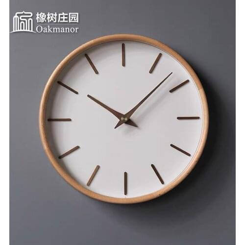 Nordic wood simple wall clock living room household silent clock wall Japanese modern luxury log creative clock