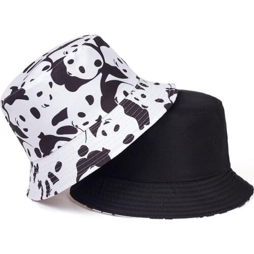 New Reversible Black White Cow Panda Pattern Bucket Hats Fisherman Caps for Women Men Summer sun hats fishing panama hats gorras