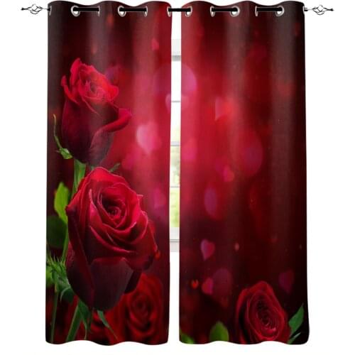 Red Rose Flower Romantic Windows Curtains For Living Room Bedroom Decorative Kitchen Curtains Drapes Treatments