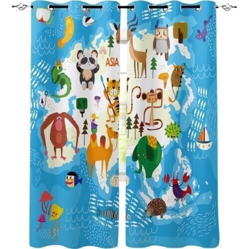 Island Animals Window Curtains Cartoon Living Room Kitchen Curtains for Bedroom Left and Right Biparting Open Curtains