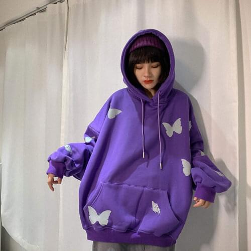 Cute Reflective Butterfely Hoodie Femme Casual Hooded Sweatshirt Men Streetwear Loose Animal Hoody Women High Street Hoodie