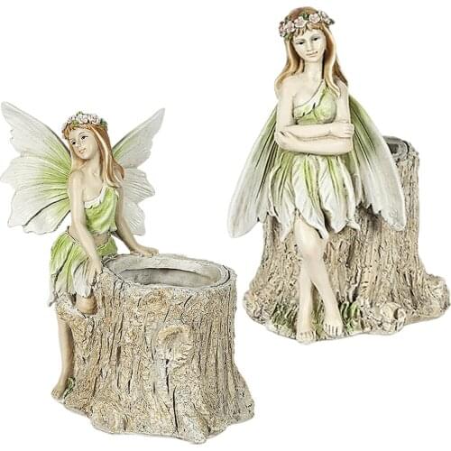 Resin Fairies Figurines Planter Pot Lovely Statue for Outdoor Decoration
