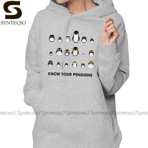 Penguin Hoodie Know Your Penguins Hoodies Long Sleeve Streetwear Hoodies Women Plus Size White Cotton Kawaii Pullover Hoodie