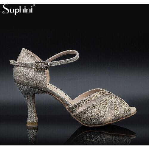 Free Shipping Suphini High heel Women Comfortable Latin Salsa Shoes Gold Latin Salsa Dance Shoes