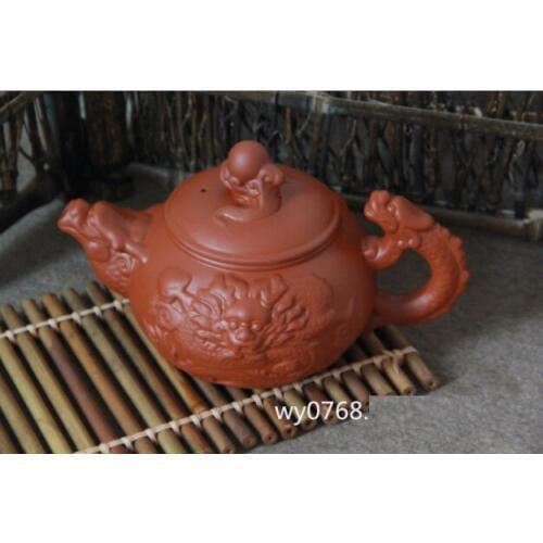Yixing purple clay teapot embossed handmade teapot double dragon pot 400 ml