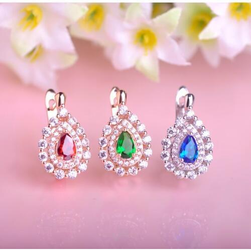 Blucome Water Drop Full Zircon Copper Stud Earrings For Women Gold-color Anti-allergic Small Party Earring Aretes New Year Gift