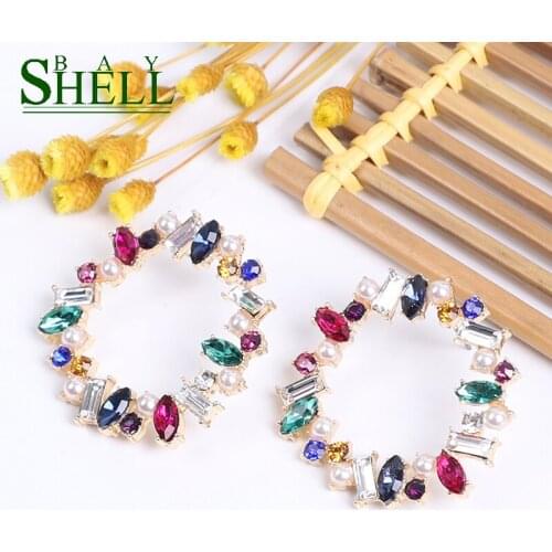 Shell bay Blue Hoop Earrings Fashion Jewelry Crystal Earrings Women Drop Circle Earrings Korean Boho Earings Luxury Earring Kpop